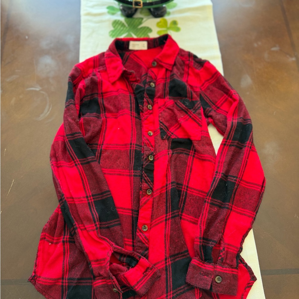 Maurices Women’s Red and Black Checkered Button Down Shirt